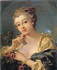 Young Woman with a Bouquet of Roses by Francois Boucher